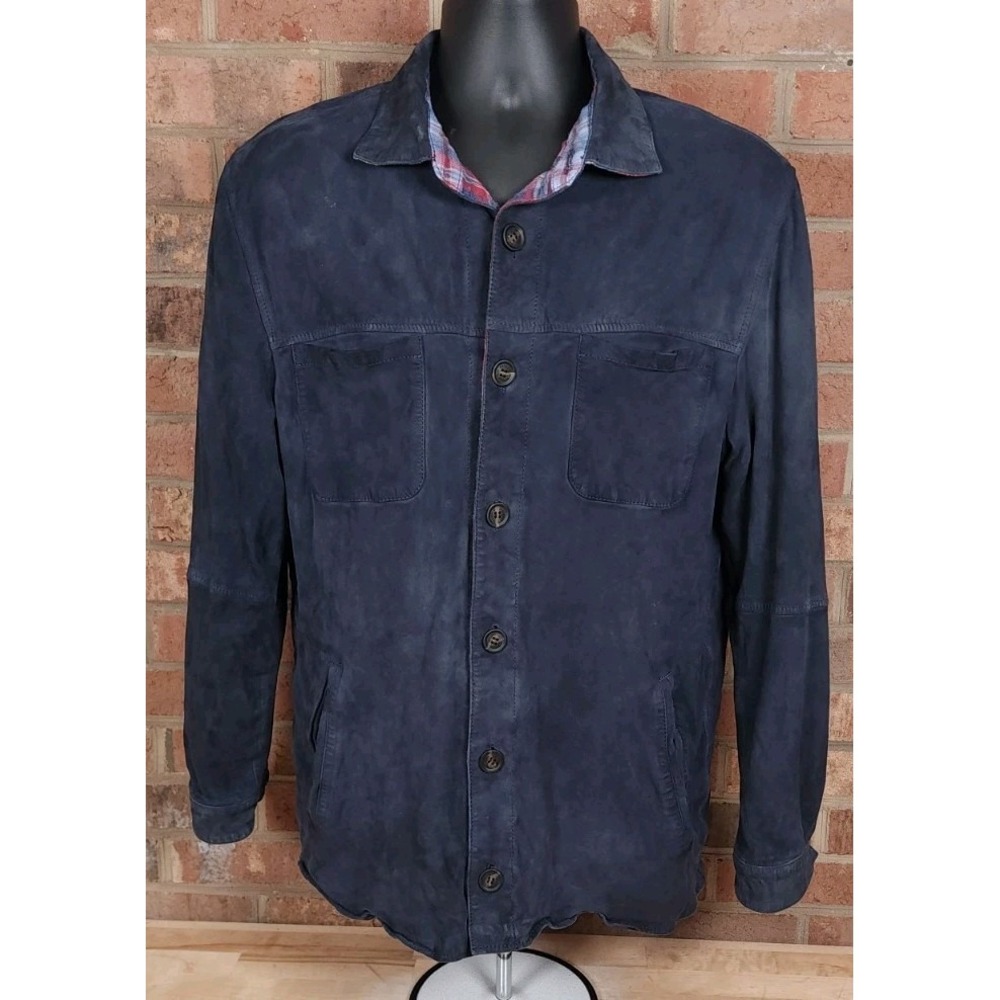 johnnie-O Top Shelf Goat Suede Reno Barn Jacket Leather Button Up Lined Blue XL